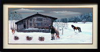 Altes Holzhaus im Winter   Acryl auf Holz   52x27cm